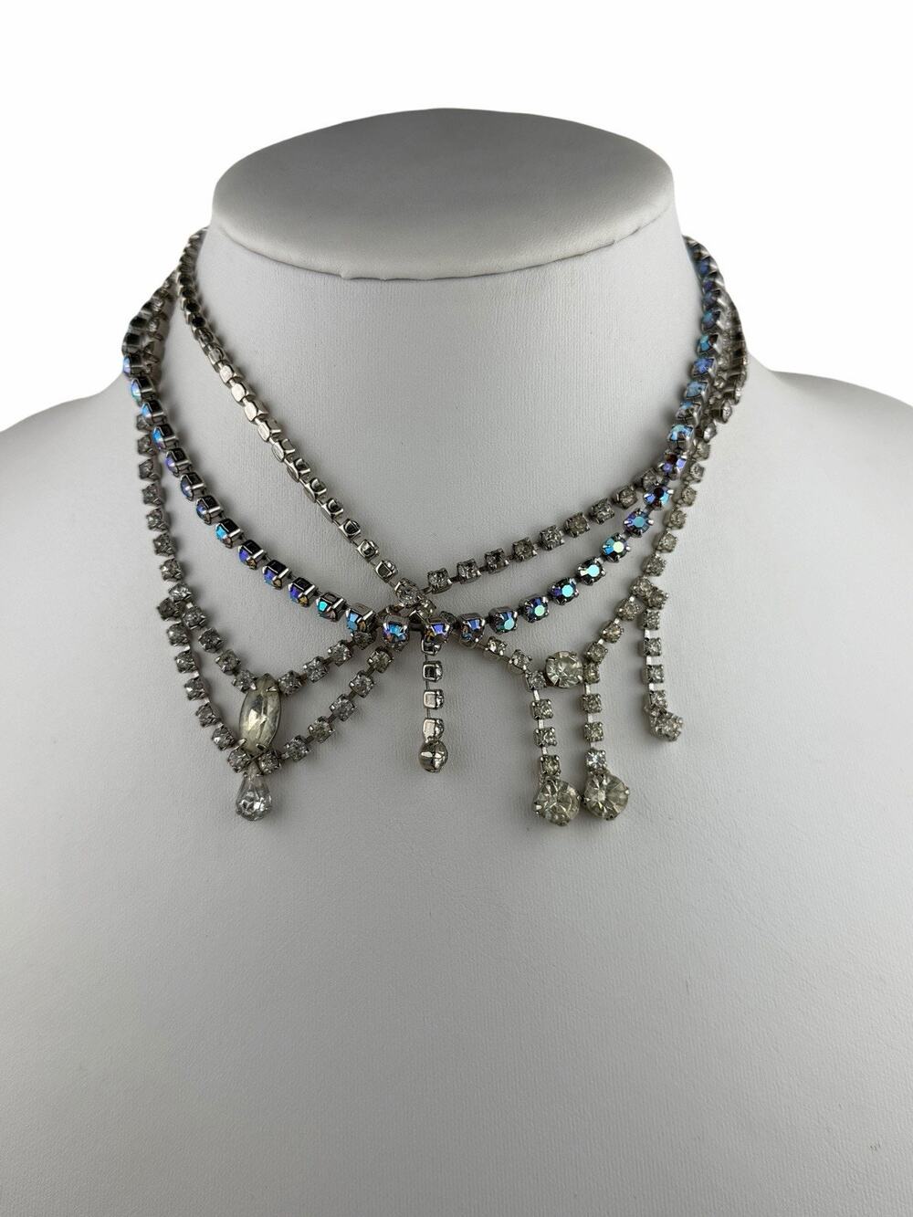 Lot of 3 Vintage Rhinestone Necklaces AB & Clear 15-15.5"